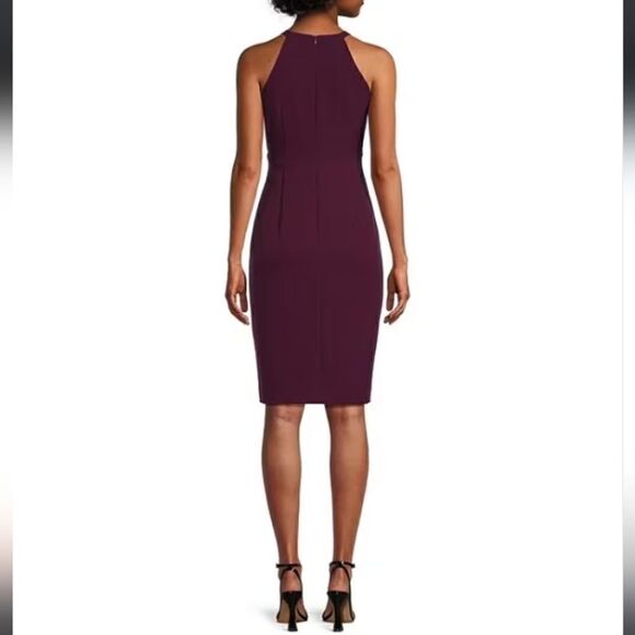 Vince Camuto Stretch Crepe Halter Ruched Dress in Plum - Picture 6 of 16